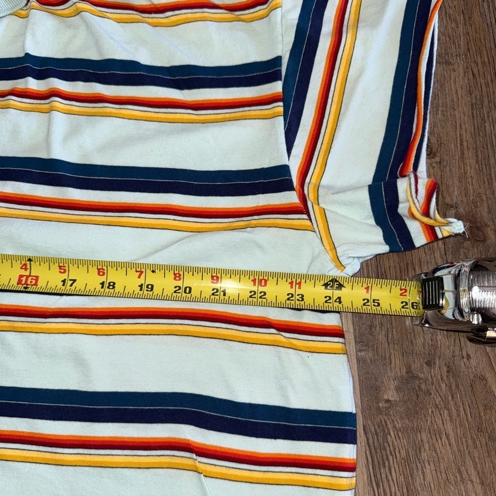 THE GREAT. Mint Striped Polo Tee with Navy, Red and Orange Stripes 1 - Picture 7 of 12
